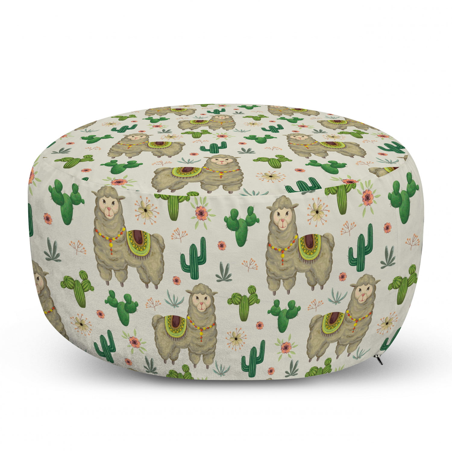 Llama Pouf Cover with Zipper, Flora and Fauna of the South America Llama  and Cactus Plants Hand Drawn Illustration, Soft Decorative Fabric Unstuffed  Case, 30
