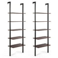 thumbnail image 1 of Gymax 2PCS 5-Tier Ladder Shelf Wood Wall Mounted Display Bookshelf Metal Frame Black & Brown, 1 of 10