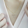 thumbnail image 4 of JeenMata Lab Grown Diamond Cross Pendant Necklace in 18K Yellow Gold over Silver, 4 of 8