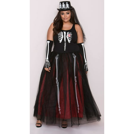 Plus Size Ms. Bones Skeleton Costume, Plus Size Skeleton Dress Costume