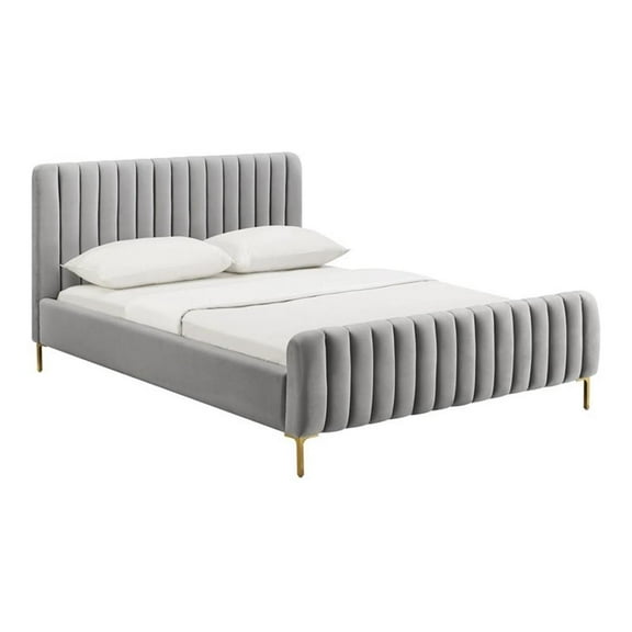 Maklaine 41.7"H Transitional Velvet Upholstered Queen Bed in Gray