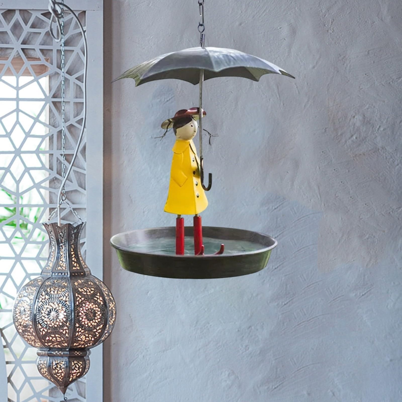 Animal And Girl And Umbrella Bird Feeder, Hummingbird Feeder Umbrella, Bird Feeders for Outdoors, Hanging Bird Feeder Set with Metal Chain Umbrella (Girl, Iron)