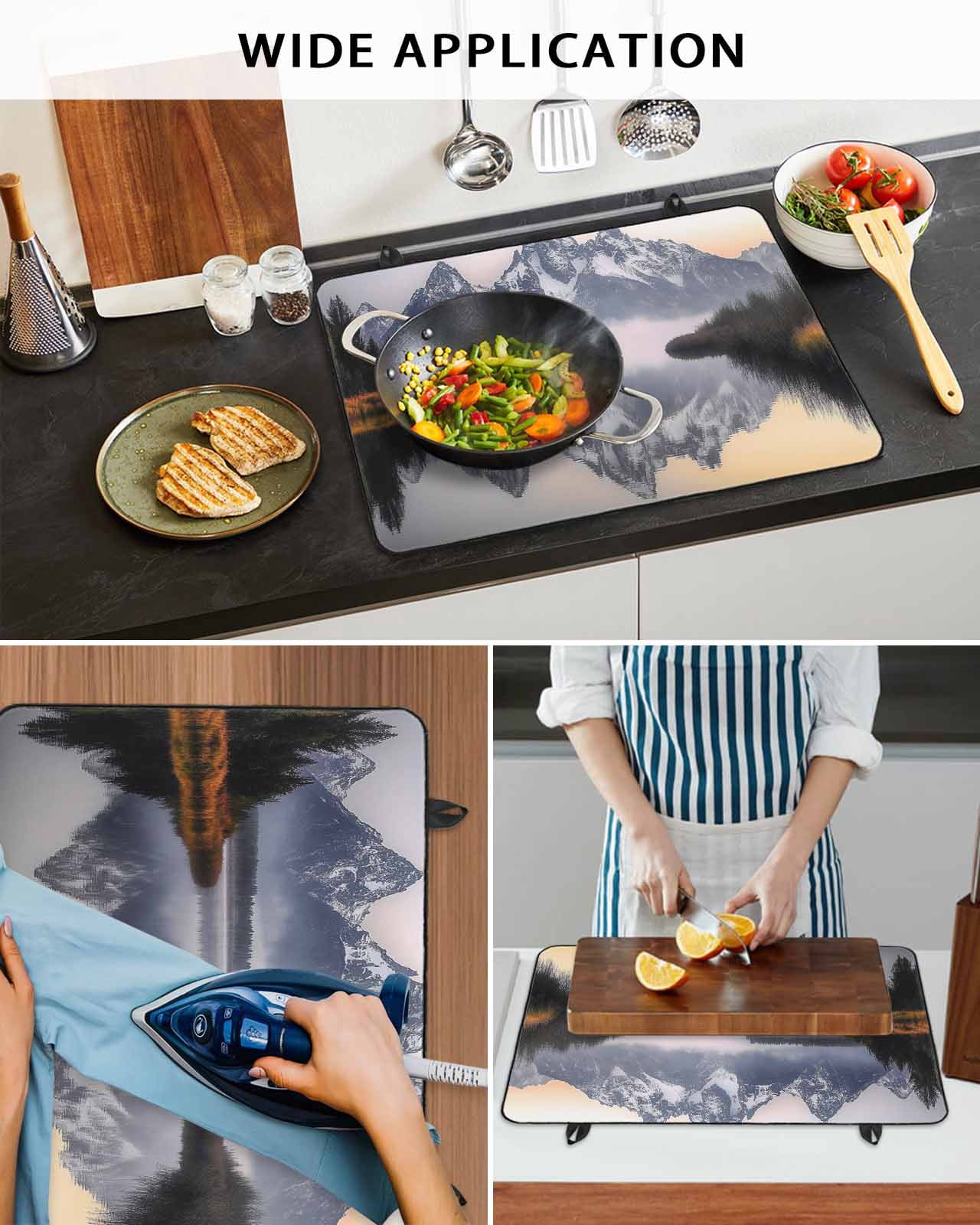 nqOlkjepod Large Induction Cooktop Protector Mat 36"x21", Grey Mountain Stove Top Covers for Electric Stove, Forest Modern Art Farmhouse Decorative Stove Burner Cover Mats, Glass Top Stove Cover