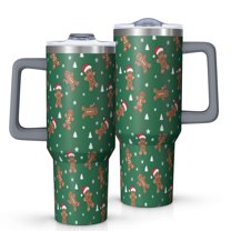 Green Christmas Gingerbread Man Pattern Tumbler with Handle and Lid,40oz Double Wall Vacuum Insulated Tumbler,Cups Gift for Women and Men