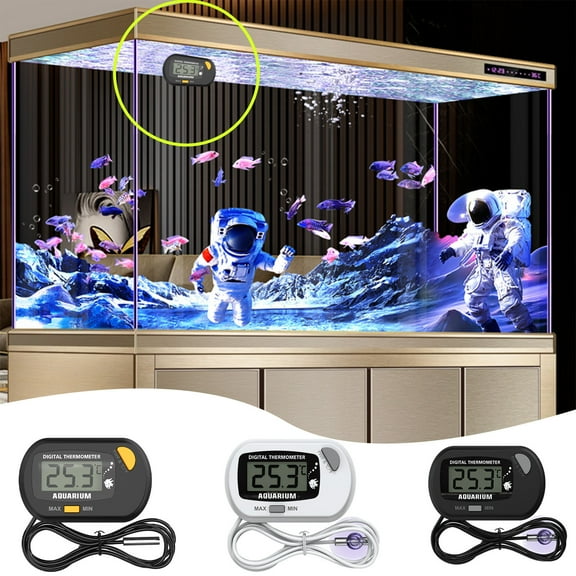 Aquarium Thermometer with LCD Display | Probe Sensor | Water-Resistant Reptile Turtle Tank Temperature Monitor | Suction Cup Mount | -50℃~70℃ Range | 5.8x3.7cm | Black/White/Orange