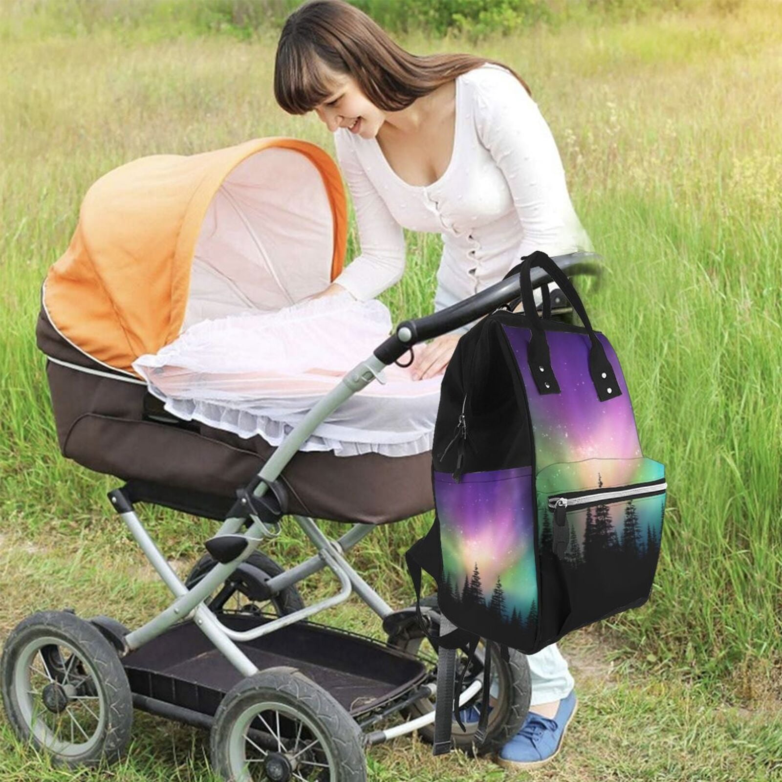 Ratiio Northern Lights Mummy Backpack - Waterproof Twill Canvas, Large Capacity Diaper Bag with Multiple Pockets and Adjustable Straps