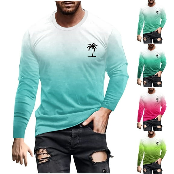 WRKEKC Mens Long Sleeve Tee Shirts, Long Sleeve Tops for Men, Men's Summer Casual Trendy Gradient Print Round Neck Short Sleeve Pullover T-Shirt