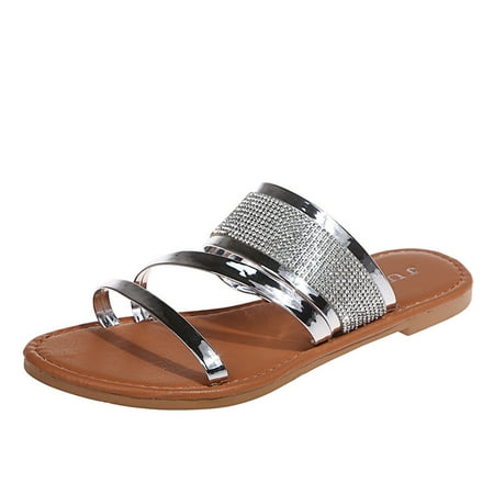 

QISIWOLE Sandals Women Sandals Metal Chain Weave Flat Heel Sandals Sets Toes Soft Footbed Sandals Flip Flop Deals