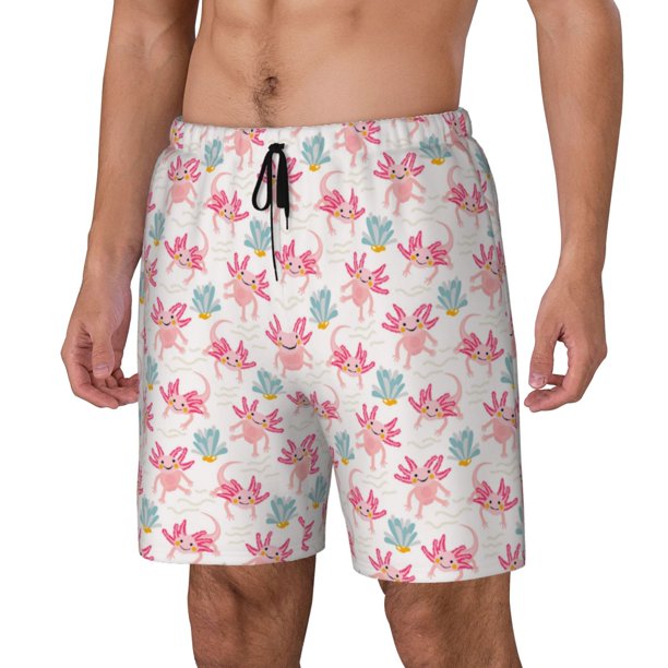 Balery Cute Axolotl Bañador para hombre, shorts de playa de secado rápido con entrepierna y forro de compresión-X-Large