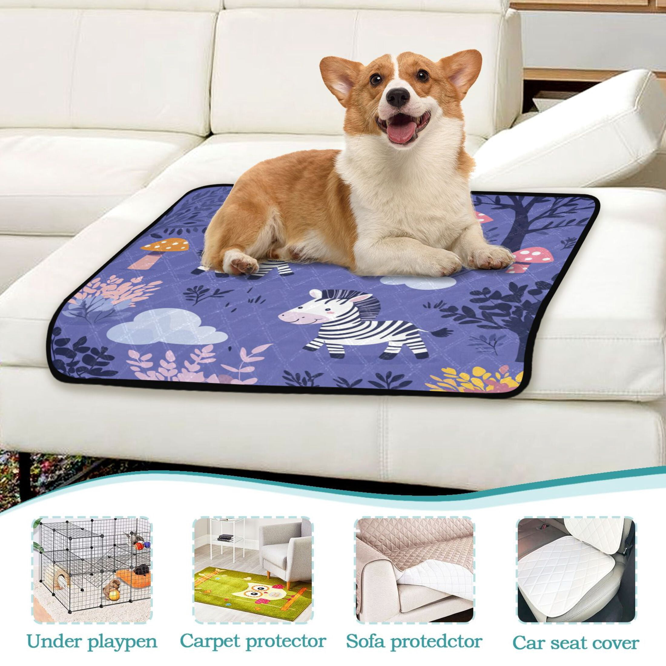 Qxltty Cute Cartoon Zebra Pattern with Purple Background Cat litter Pads Pet Set of 3 Diaper Mats Center Anti-leakage Layer Absorbent Soft and Comfortable