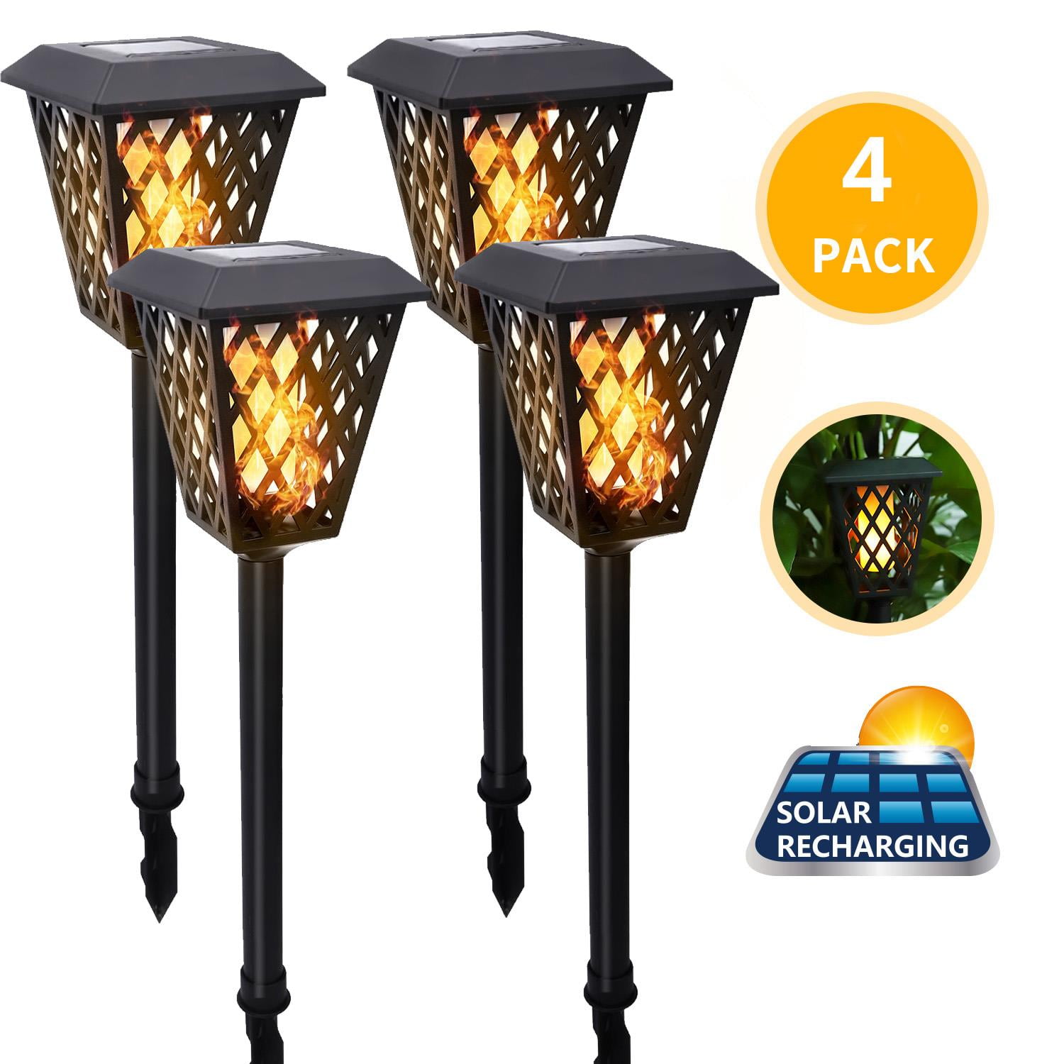 Dusk to Dawn Auto On/Off Security Spotlight for Garden Patio Yard Driveway Solar Torch Lights Outdoor,Waterproof Flickering Dancing Flames Landscape Decoration Lighting 2 Pack 