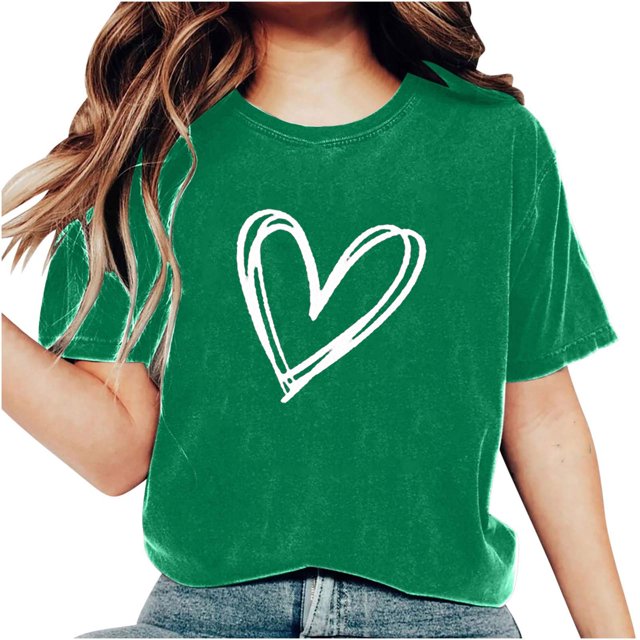 Diufon Hauts de la Saint-Valentin pour Femmes Tunique à Manches Courtes Col Rond Chemise Décontractée Tendance Imprimée Graphique Mignonne