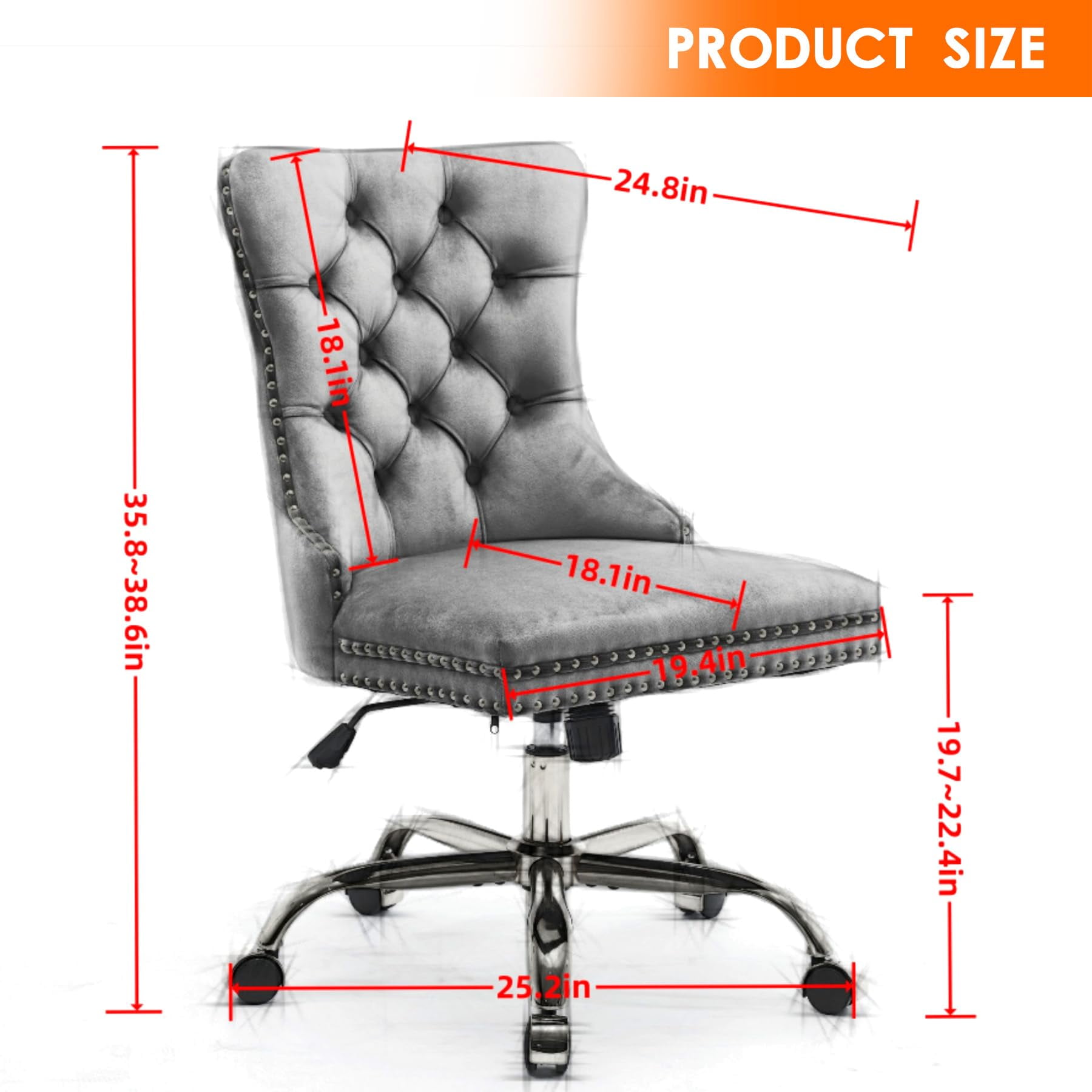 Pawverly Velvet Upholstered Office Chair, Tufted Button Swivel Desk Chair with Adjustable Height, Gold Metal Base & Wheels, Modern Vanity Chair, Beige
