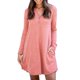 thumbnail image 1 of Vestido holgado, color puro, estilo otoñal, con bolsillos, color rosa, talla M, cuello en V, manga larga, botones, 1 of 6