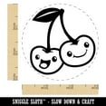 thumbnail image 2 of Couple of Cute and Kawaii Cherry Buddies Cherries Self-Inking Rubber Stamp Ink Stamper - Green Ink - Small 3/4 Inch, 2 of 7