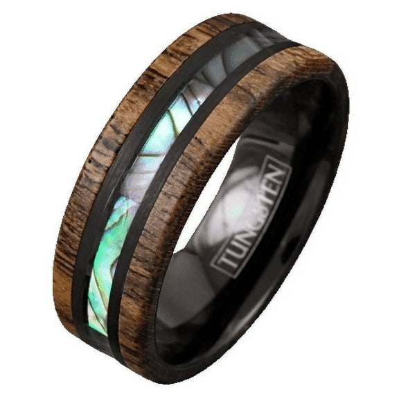 Tungsten Rings for Men Wedding Bands for Him Womens Wedding Bands for Her 8mm Golden Sandalwood & Abalone
