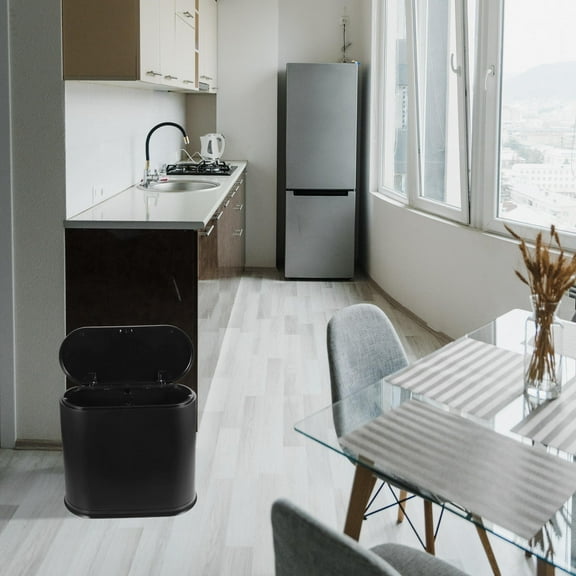 Toyvian Bathroom Trashcan Black PP Lid Pressing Design for Office Use 1Set