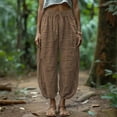 thumbnail image 2 of Lumtrix Women Casual Linen Pants Lightweight Drawstring Elastic Waist Balloon Pants Lounge Beach Summer Trousers with Pockets Coffee XL, 2 of 7