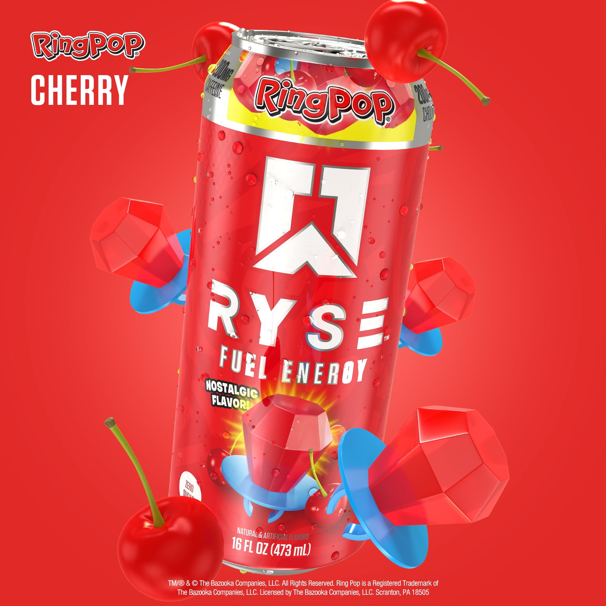 RYSE Fuel Energy Drink - Ring Pop Cherry - Sugar Free - 16 fl oz (12-Pack)