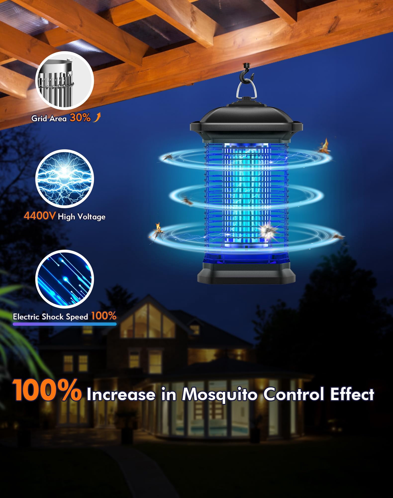 Zapper For Outdoor & Indoor  1/2 Acre Coverage Mosquito Lamp With 18w Bulb 4400v High-voltage Improvement In Control Effect Electric Fly Patio Backyard Home