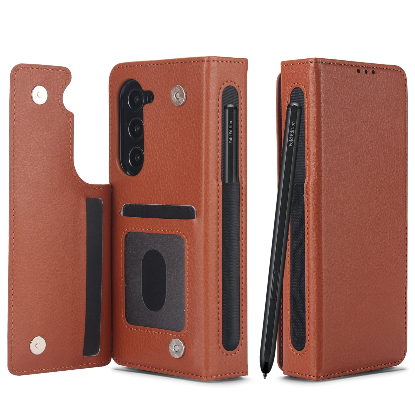 Wallet Case for Samsung Galaxy Z Fold 7 with S-Pen Holder and Credit Card Slots, Premium PU Leather RFID Blocking Magnetic Closure Flip Phone Case Cover for Samsung Galaxy Z Fold 7, Brown