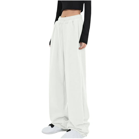 Up to 65% off!Fashion Plus Size Sweatpants for Womens High Waist Spring/Summer Solid Color Mid-Waist Pocket Sweatpants Casual Pants