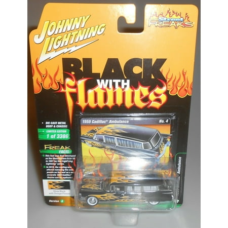 Johnny Lightning 1959 Cadillac Ambulance Black with Flames Street Freaks 2021