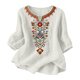 thumbnail image 2 of Neewe Women's Embroidered Tops 3/4 Sleeve Traditional Boho Shirts for Women V Neck Peasant Tunic Blouses, 2 of 8
