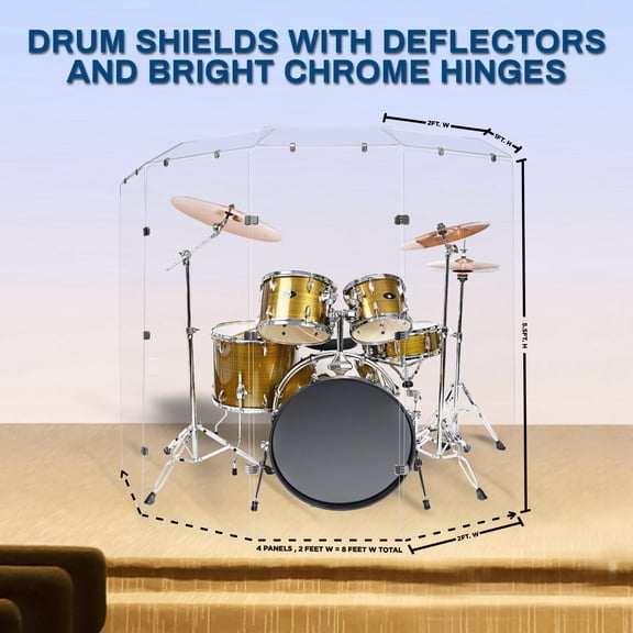 PENNZONI Drum Shield, 4 Panels & Deflectors w/ Chrome Hinges, 5.5 ft. Clear Acrylic Panels