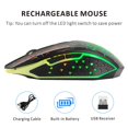 thumbnail image 3 of CHOK Souris de Jeu Sans Fil 2.4G Optique Rechargeable Silencieuse LED Colorée Portable avec Récepteur USB Noir, 3 of 6