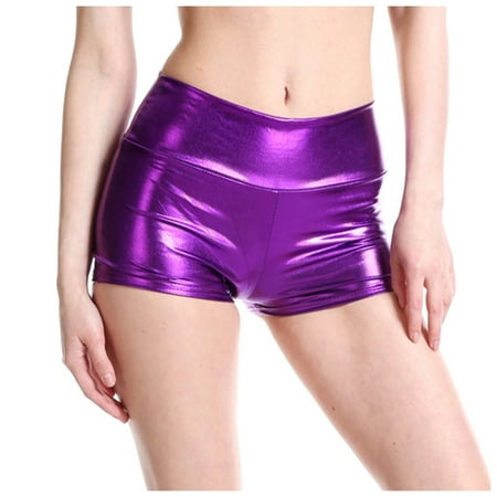 Outfmvch Shorts for Women Gym Shorts Women Solid Bare Imitation Leather Lingerie Pants Sexy Slim Buttocks Short Pants Womens Sweatpants Purple M