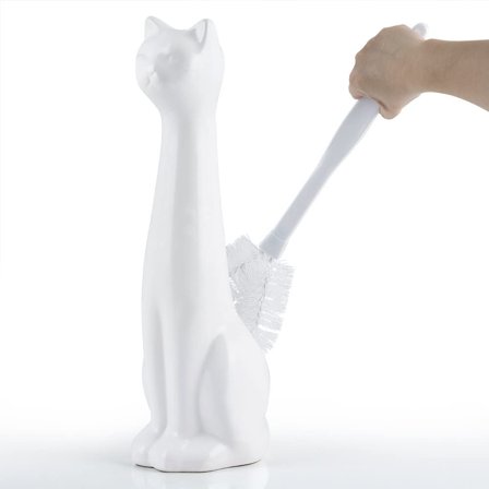 White Cat  Toilet Brush Holder and Brush Set