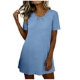 thumbnail image 5 of Short Sleeve Nightgowns for Women Pleated Nightshirts Mini Dress Crew Neck Sleepwear Soft Night Gown Sleepdress Strapless Dress for Women Summer Light Blue S, 5 of 9