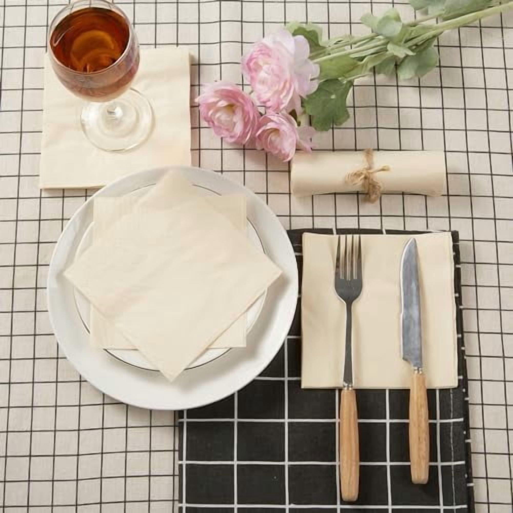 100 Pack Cocktail Napkin 2-Ply Dessert Napkins Folded 5 x 5 Inches Disposable Napkins for Dinner Wedding Birthday Baby Shower Party Bridal Anniversary Reception Event (100, Milky-White)