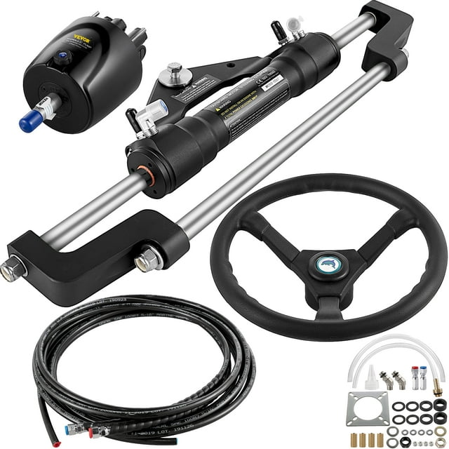 VEVOR Kit de Direction Hydraulique pour Bateau, Pompe de Guidon 300HP, Cylindre, Roue