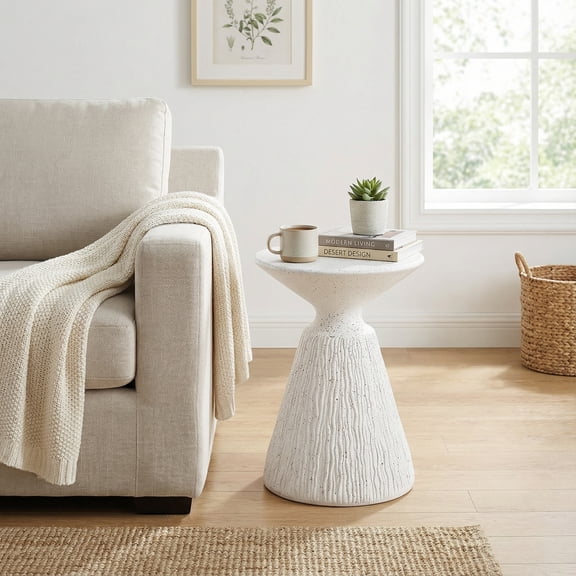 Christopher Knight Home Outdoor 21" Lightweight Concrete Side Table, Retro Speckled Texture, White Marble