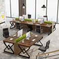 thumbnail image 3 of Tribesigns 63 Inch Executive Desk, Large Office Computer Desk with Extra Thick Wooden Tabletop and Metal Frame, Modern Simple Workstation Writing Table Study Desk for Home Office, Brown, 3 of 8