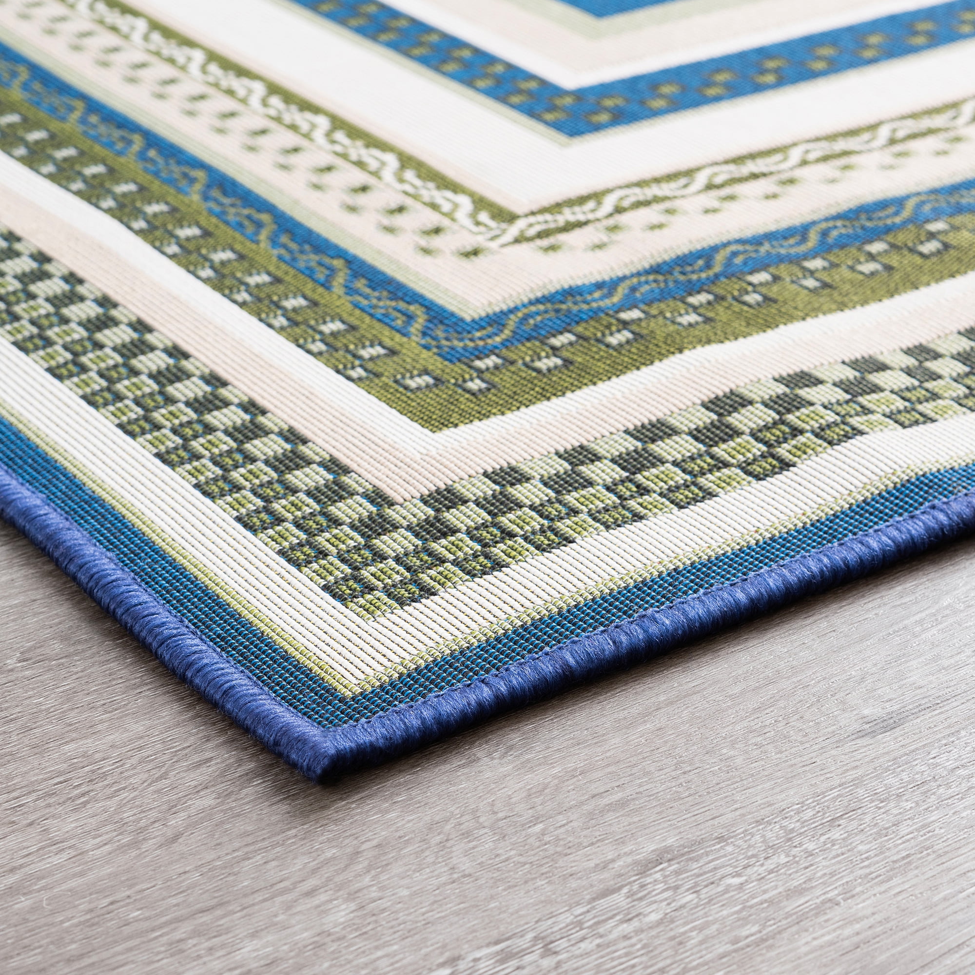 Stunning Contemporary 9' x 12' Green and Blue Polypropylene Outdoor Area Rug