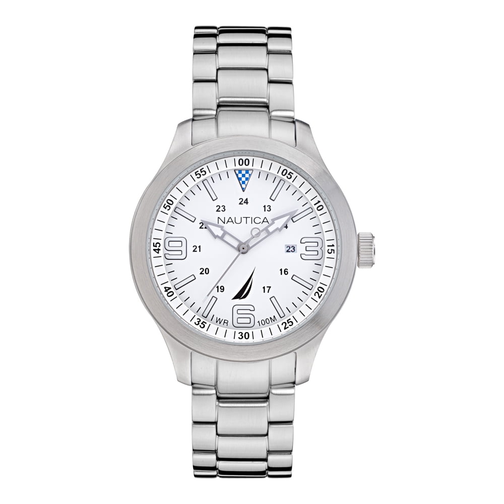Nautica Orologio Casual Uomo NAPFWS220 - Cassa 44mm Argento, Quadrante Blu, Cinturino Rosso In Silicone, Impermeabile 50m