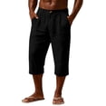 thumbnail image 4 of Betivan Men's Linen Capri Pants Elastic Waist Solid Color Breathable Lightweight Calf Length Loose Fit Beach Vacation Outdoor Daily Trousers, 4 of 9
