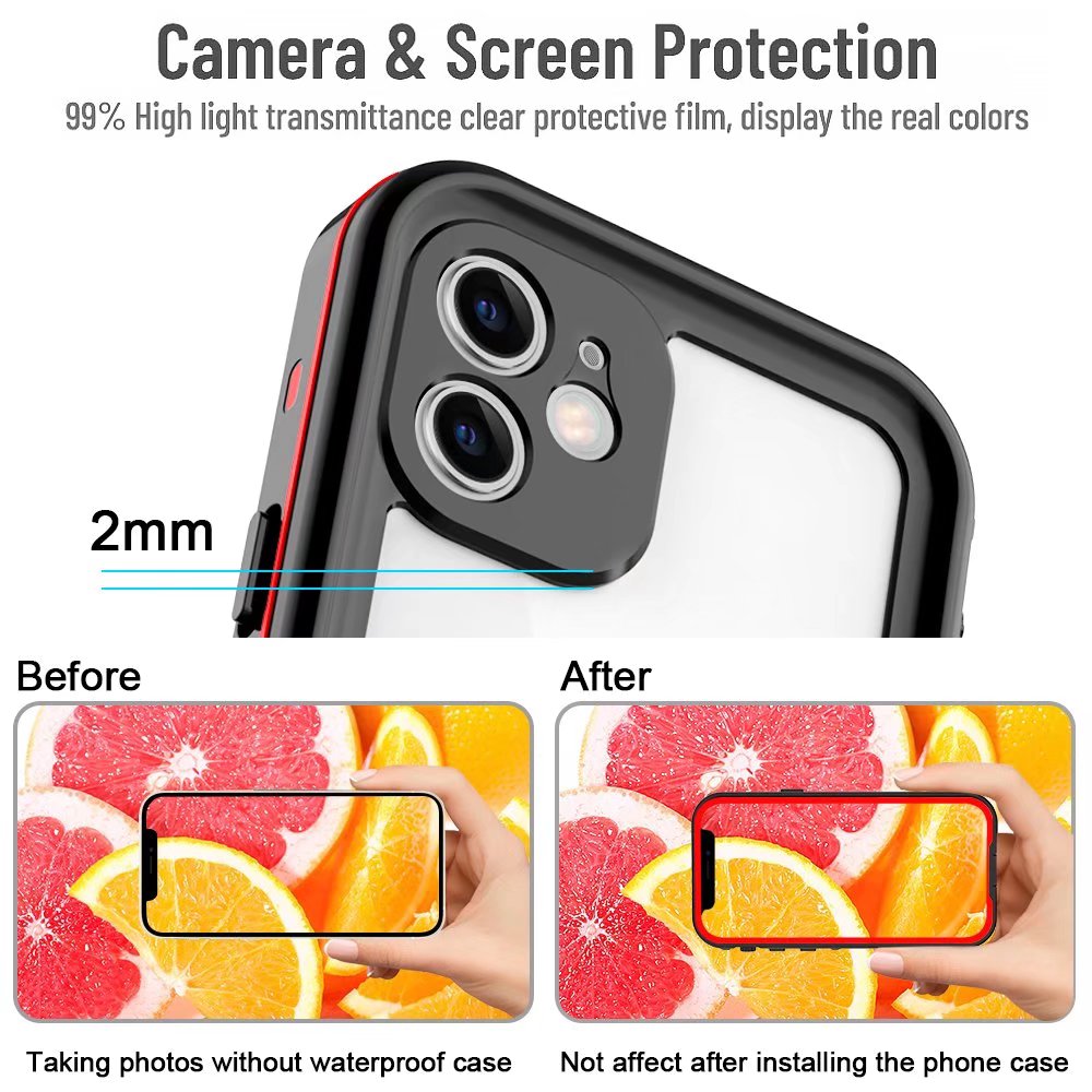 IP68 Waterproof Case for iPhone 12 Shockproof Dust Proof Full Body Hard Case Built-in Screen Protector Underwater Outdoor Clear Phone Cover (6.1" Red)