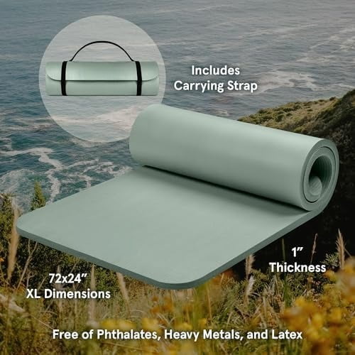 Solana Yoga Mat 1" Thick w/Nylon Strap for Men & Women - Non Slip Exercise Mat for Home Yoga, Pilates, Stretching, Floor & Fitness Workouts