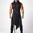 thumbnail image 2 of LWITHSZG Men Gothic Sleeveless Hooded Long Vest Asymmetric Split Hem Cross Strap Zipper Robe Irregular Tunic Tops Medieval Festival Outfits XL, 2 of 9