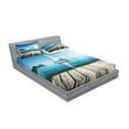thumbnail image 2 of Ambesonne Nautical Fitted Sheet & Pillow Sham Set, Yacht and Wooden Deck, Queen, Blue Brown, 2 of 2