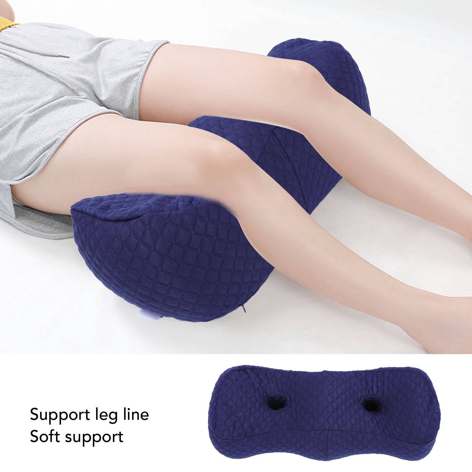 YAHHU Ergonomic Memory Foam Leg Elevation Wedge Pillow for Side Sleepers - Dual Height Knee Support Cushion for Home Study and Beauty Salon Sleeping Comfort (20.08 inches / 51 cm, Navy Blue)