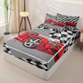 thumbnail image 2 of Manfei Red Sports Cars Zipper Twin Comforter Sets with Fitted Sheet and 2 Pillowcases,Classic Racing Print Zipper Bedding Set,Black Reversible,4pcs, 2 of 8