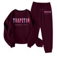 thumbnail image 1 of Trapstar Chandails à Col Rond pour Femmes Ensembles Manches Longues Graphiques Chandails pour Femmes Amples Trapstar Style de Rue Hip-hop Chandails à Enfiler+pantalons de Survêtement Ensemble pour Femmes de 2 Vêtements Classiques pour Femmes (Vin, TG), 1 of 3
