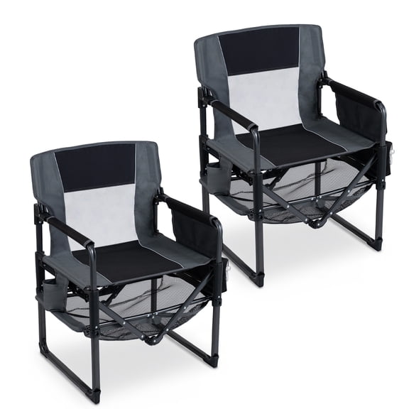 Gymax Outdoor Camping Chair for Adults Heavy Duty Lawn Chair w/Cup Holder&Side Pocket Black & Gray