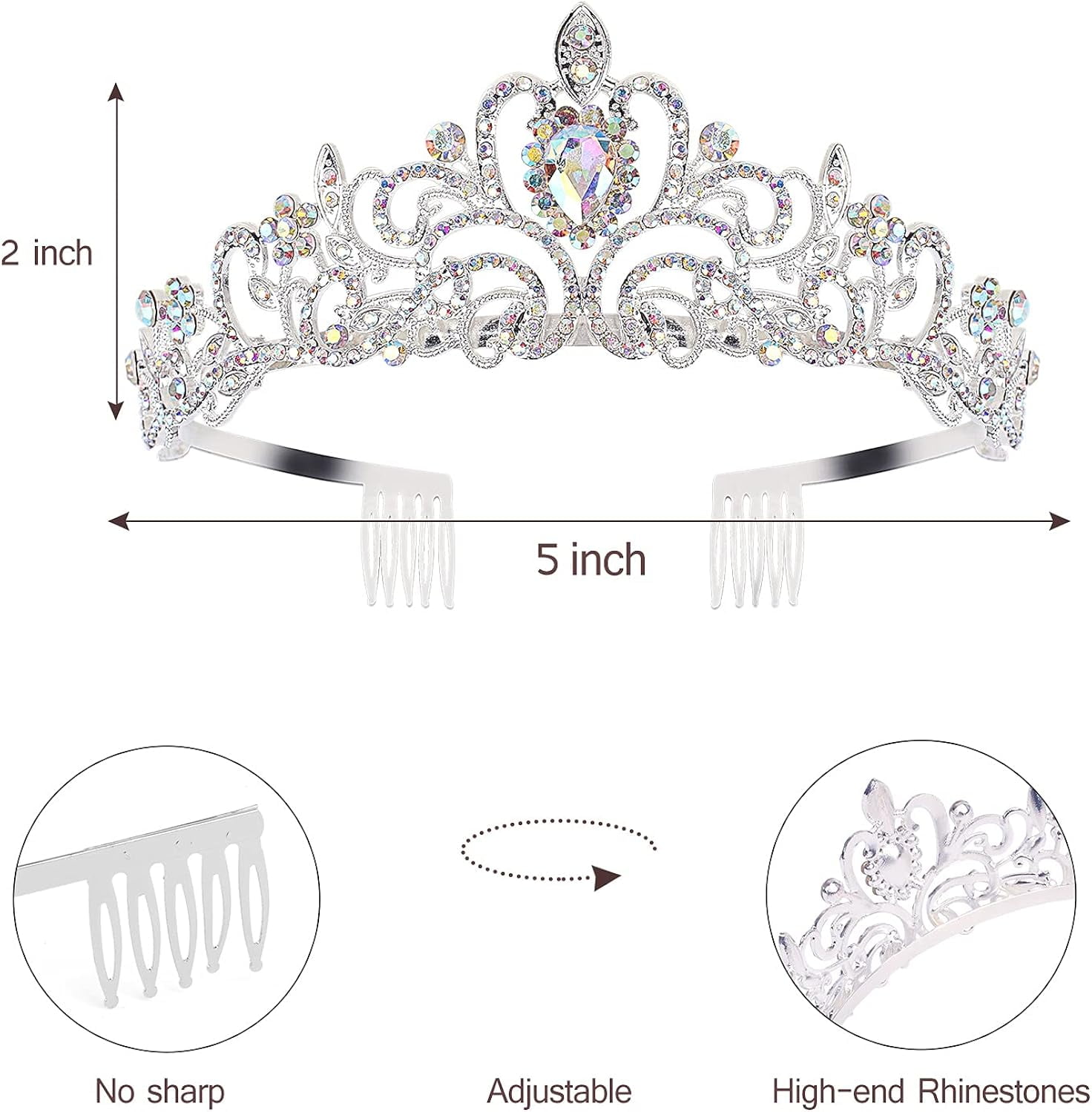 VETPW Birthday Tiara for Women, Tiara for Women AB Rhinestone, Happy Birthday Queen Tiara for Women Birthday Crown Sash 2 Pack, Silver