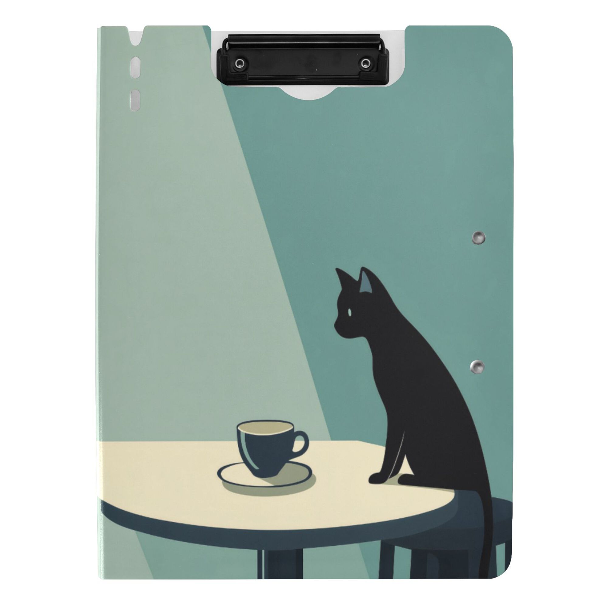FORMRS A4 Clipboard Folder with Pen Holder Horizontal Foldable School Office Binder, Black Cat